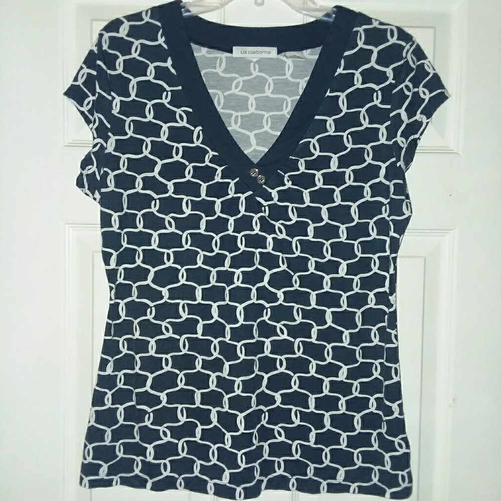 Liz Claiborne Navy&White V-Neck